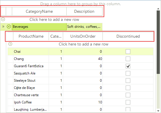 WinForms RadGridView HeaderRow