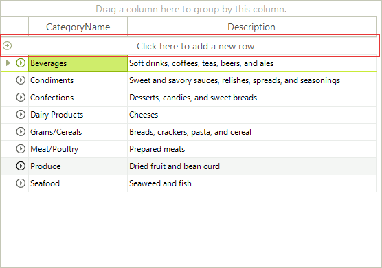 WinForms RadGridView Add New Row