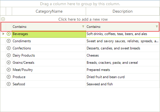 WinForms RadGridView FilteringRow