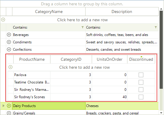 WinForms RadGridView GridViewTemplate