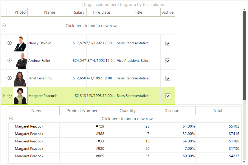 WinForms RadGridView Hierarchical Data