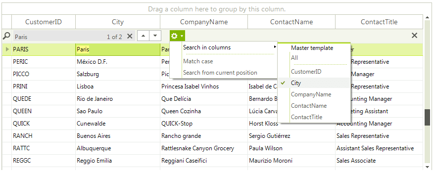 WinForms RadGridView Search in columns drop down