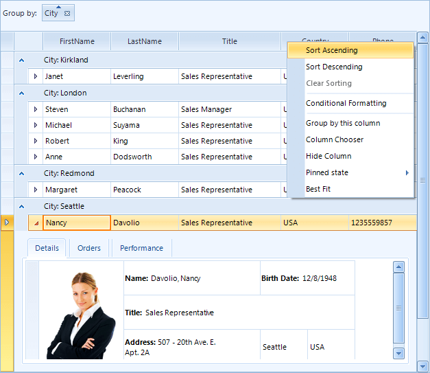 WinForms RadGridView Office 00 Blue theme