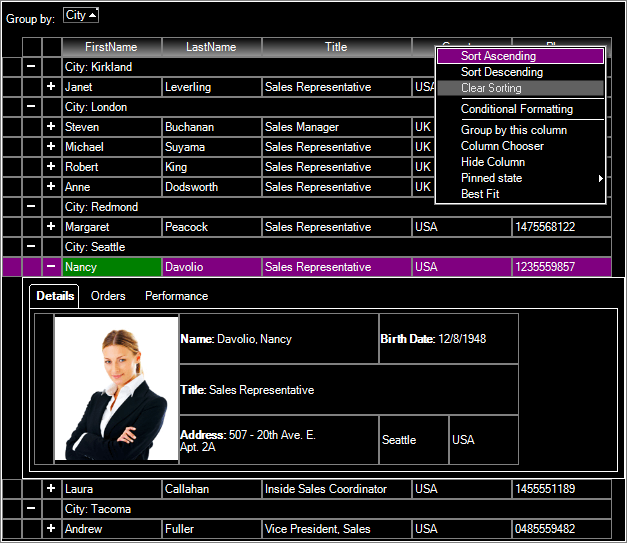 WinForms RadGridView High Contrast Black theme