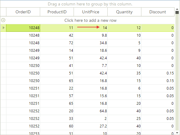 WinForms RadGridView Before setting the value