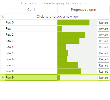 WinForms RadGridView The new custom cell is shown