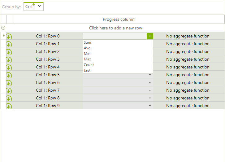 WinForms RadGridView The custom group cell contains a drop down list