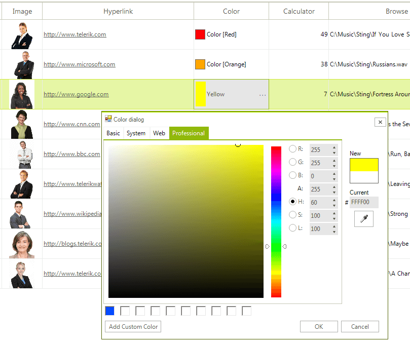 WinForms RadGridView GridColorPickerEditor