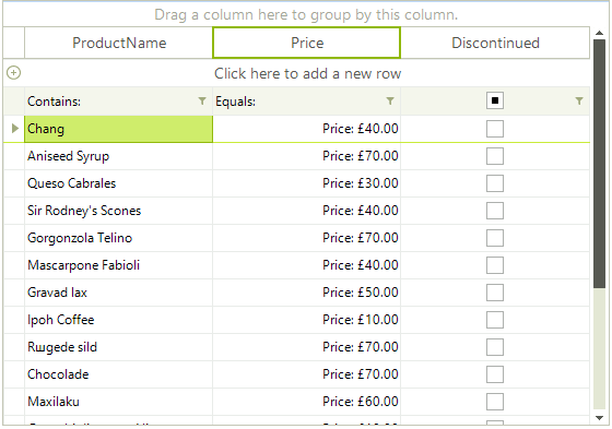 WinForms RadGridView Formated Middle Data