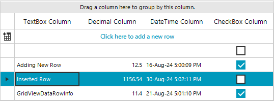 WinForms RadGridView Insert row to a specific position