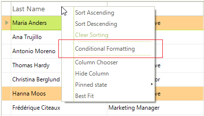 WinForms RadGridView Condi Formatting Option