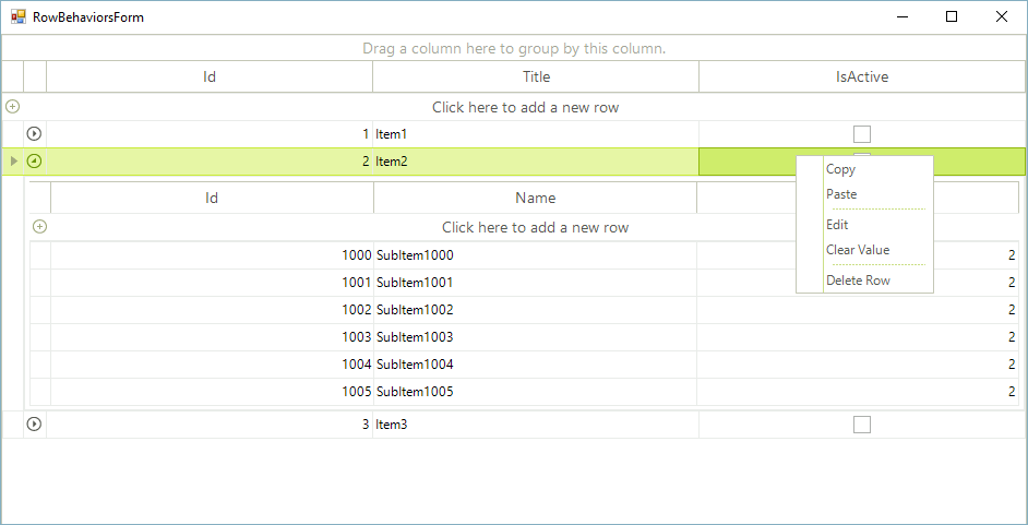 WinForms RadGridView Show Context Menu