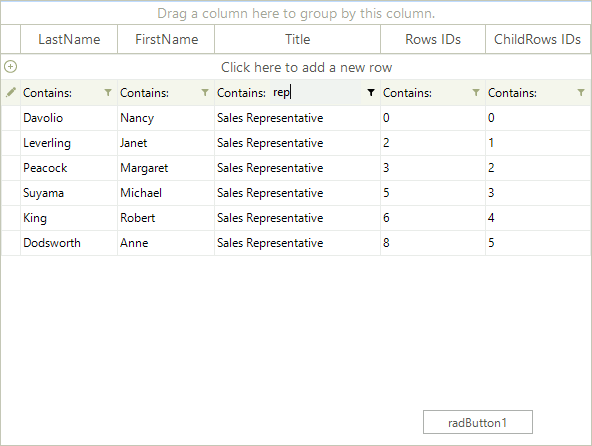 WinForms RadGridView Filter the Control