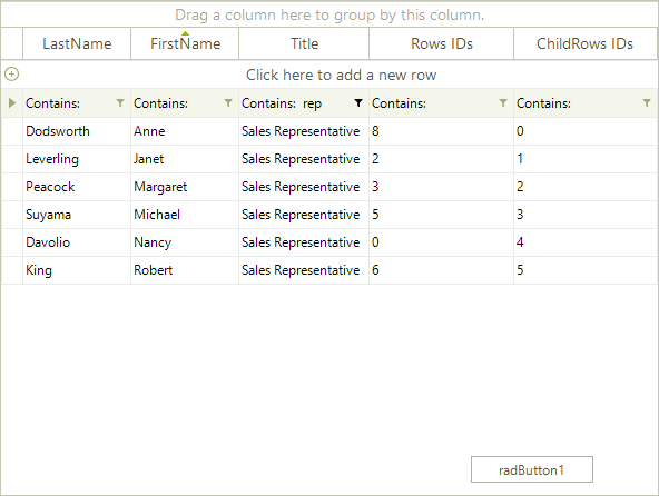 WinForms RadGridView Filtered Data