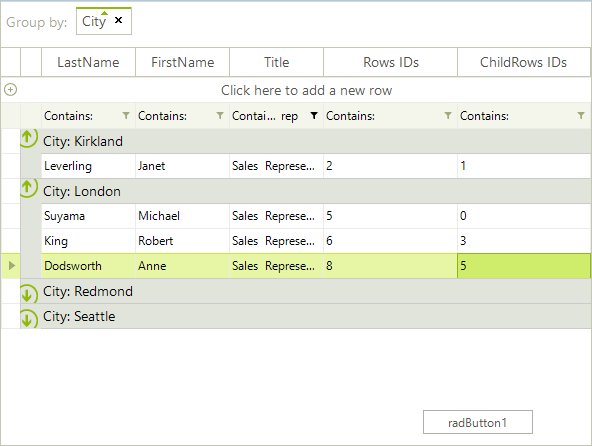 WinForms RadGridView Grouping the Control