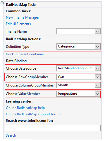 WinForms RadHeatMapMap Data Binding Design Time