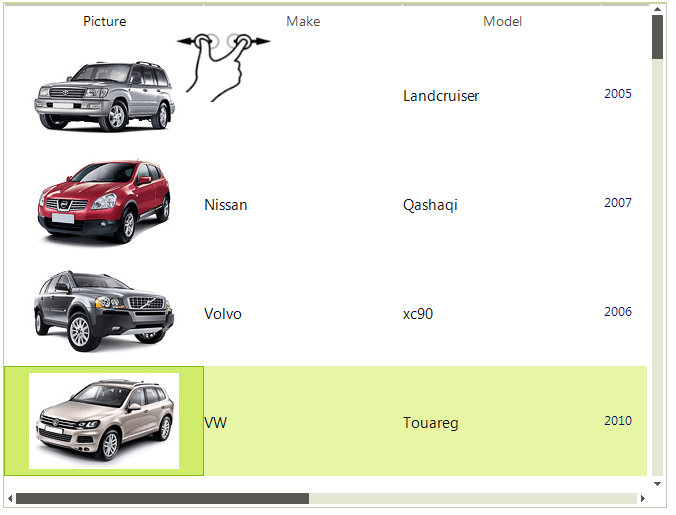 WinForms RadListView Touch Column Resize