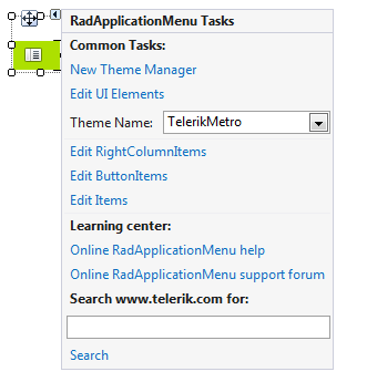 WinForms RadApplicationMenu Smart Tag