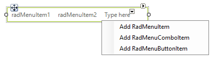 WinForms RadMenus Design Time Add MenuItem