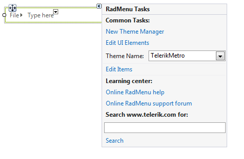 WinForms RadMenus Smart Tag