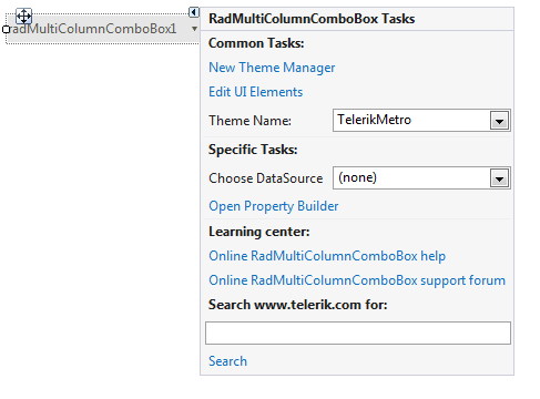 WinForms RadMultiColumnComboBox Smart Tag