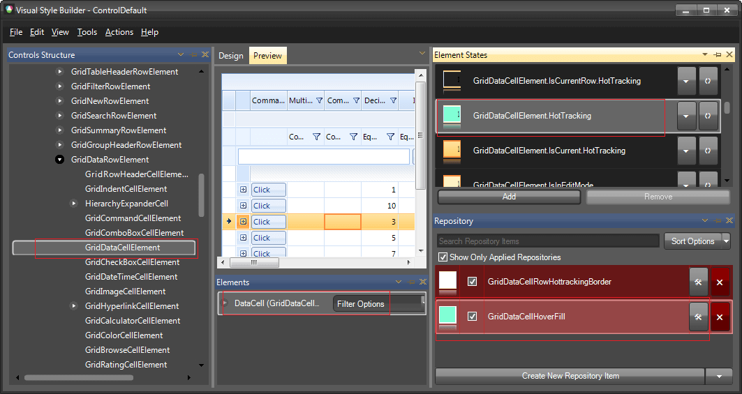 WinForms RadMultiColumnComboBox Grid Part Customization