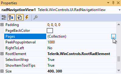 WinForms RadNavigationView Properties Window