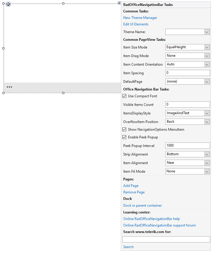 WinForms RadOfficeNavigationBar Smart Tag