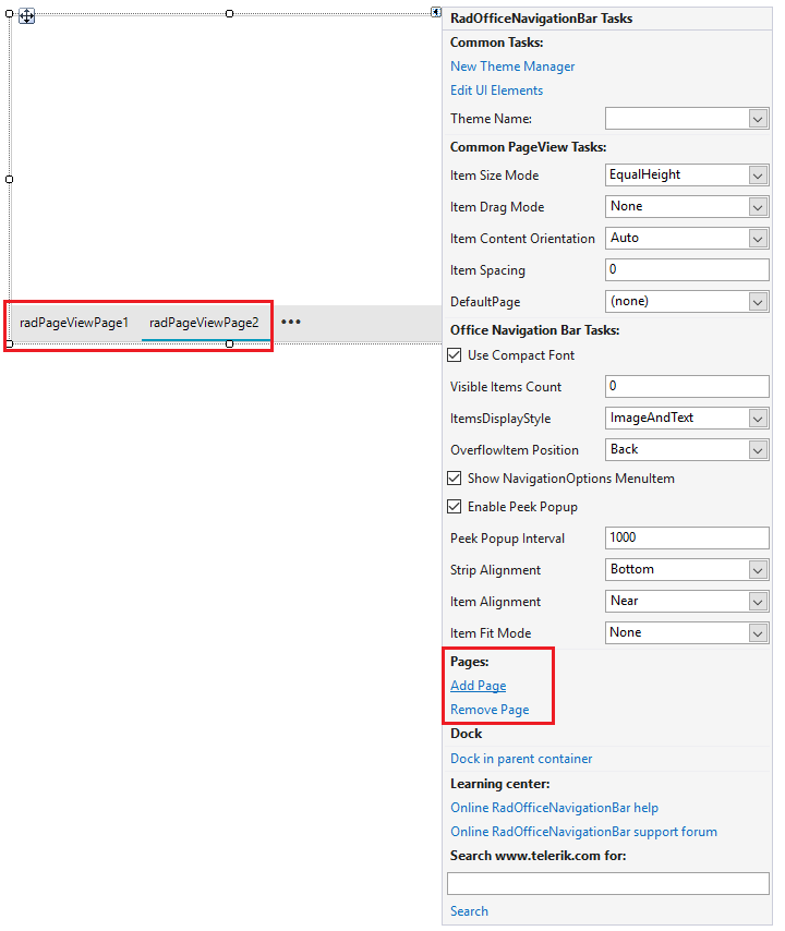 WinForms RadOfficeNavigationBar Adding Pages