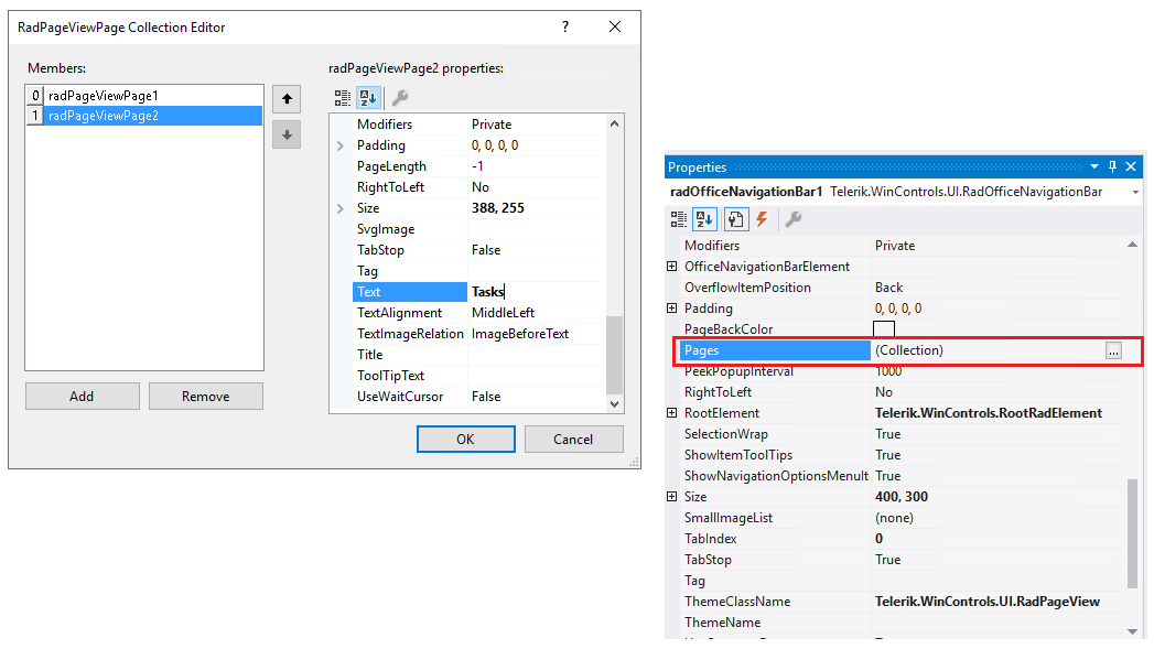 WinForms RadOfficeNavigationBar Customize Pages