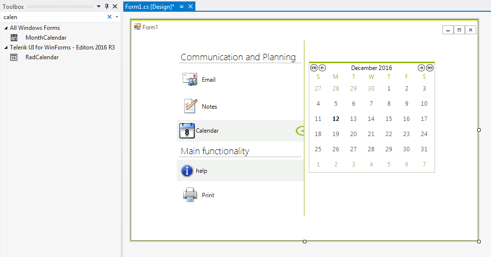 WinForms RadPageView VS Toolbox