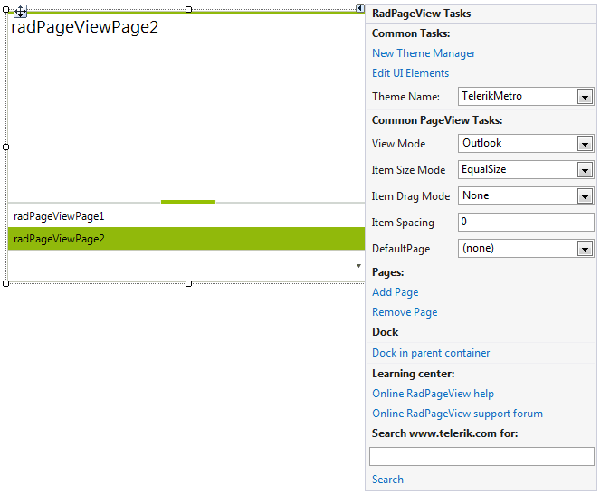 WinForms RadPageView Outlook View Mode