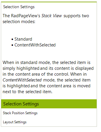 WinForms RadPageView *Bottom stack* position and standard selection mode