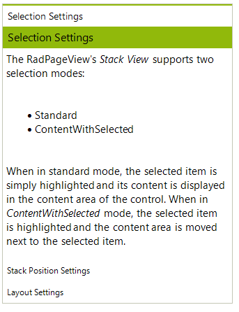 WinForms RadPageView *Bottom stack* *ContentWithSelected*