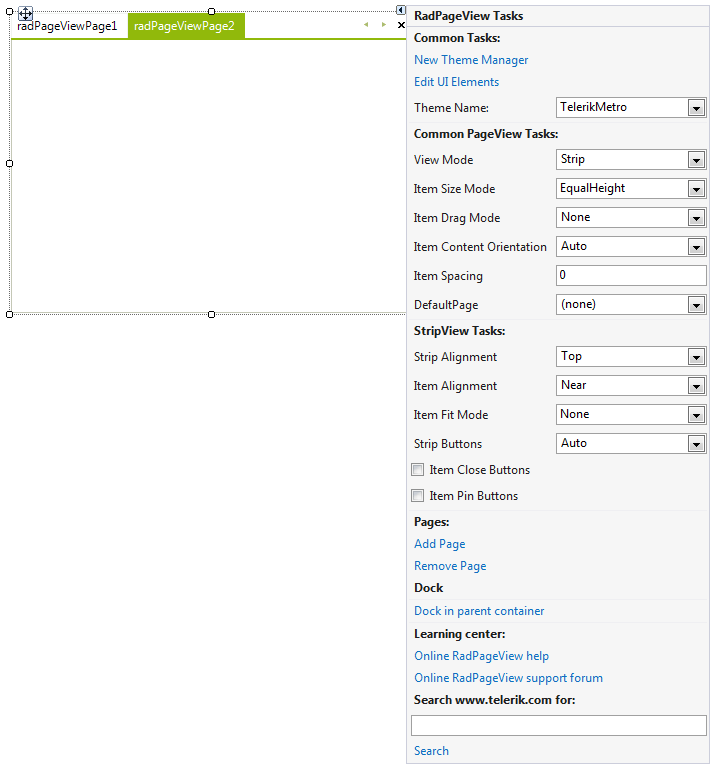 WinForms RadPageView Smart Tag