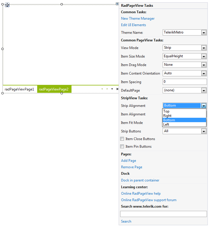 WinForms RadPageView Strip Alignment Bottom