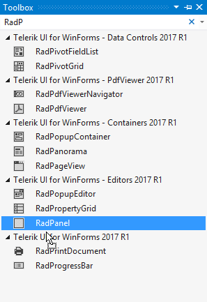WinForms RadPanel Drag From Toolbox
