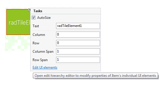 WinForms RadPanorama Smart Tag TileElement
