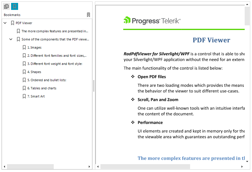 WinForms RadPdfViewer Bookmarks in RadPdfViewer