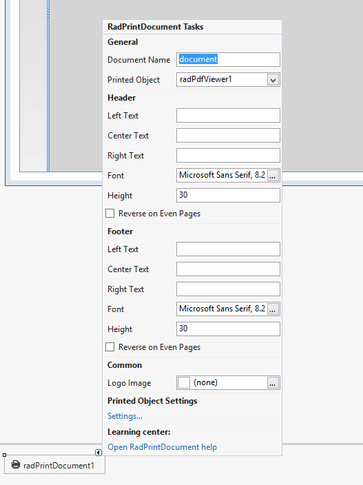 WinForms RadPdfViewer Design Time