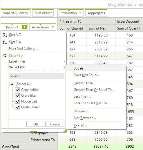 WinForms RadPivotGrid Group Filters