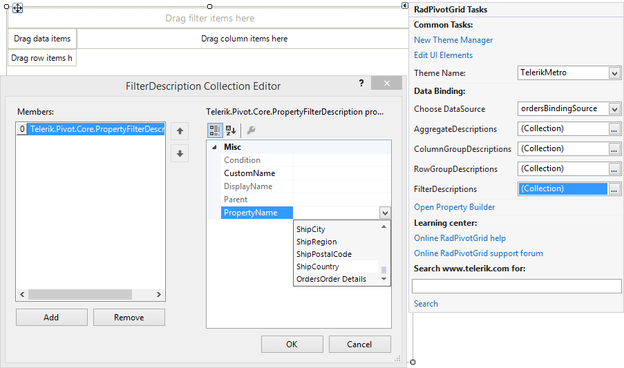 WinForms RadPivotGrid Report Filters Designer