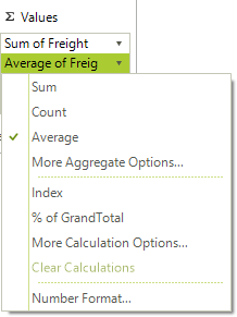 WinForms RadPivotGrid Value Options Dialog