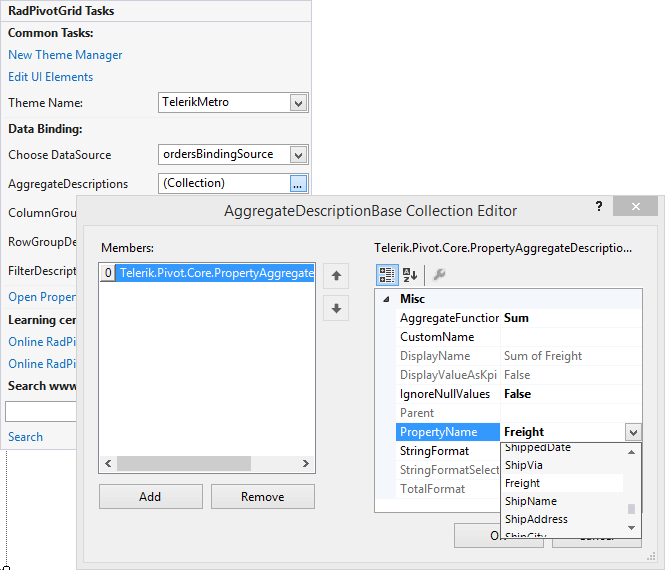 WinForms RadPivotGrid Aggregate and Group Descriptors