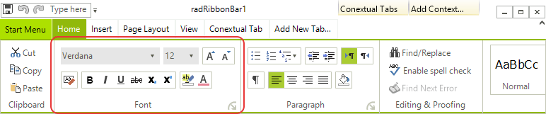 WinForms RadRibbonBar Ribbon Bar Groups Structure