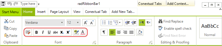 WinForms RadRibbonBar Button Groups Structure