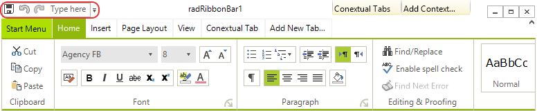 WinForms RadRibbonBar Quick Access Toolbar