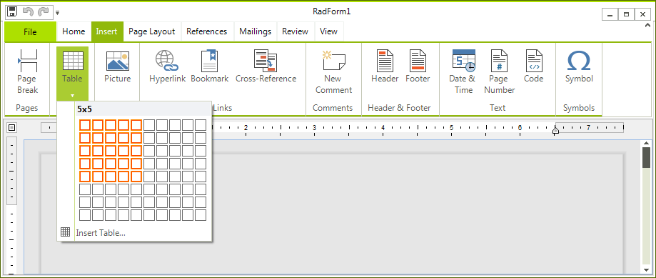 WinForms RadRichTextEditor Table From Build-in UI