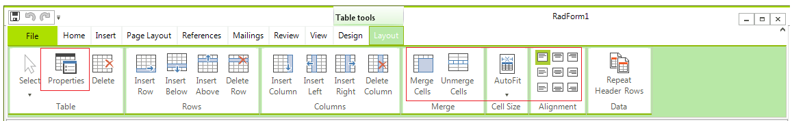 WinForms RadRichTextEditor Formatting Table
