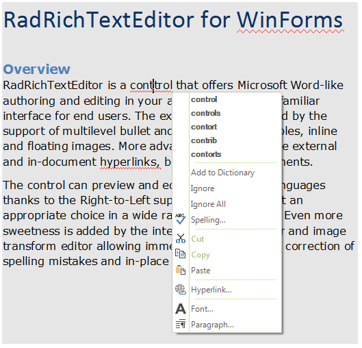 WinForms RadRichTextEditor Spell checking as you type